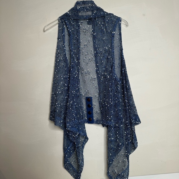 KAK TUS open knit blue cardigan sweater - Picture 5 of 9